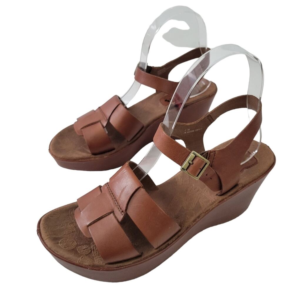 Korks by Kork Ease Platform Wedge Strappy Sandals Size 7 Brown Leather Shoes - Picture 3 of 8